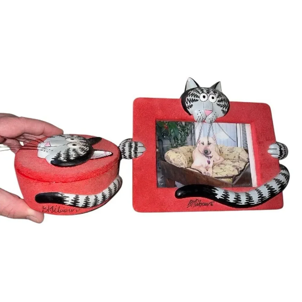 Kliban Cat 70s-80s Set Signed Collectors Items Trinket Box + Picture Frame EUC